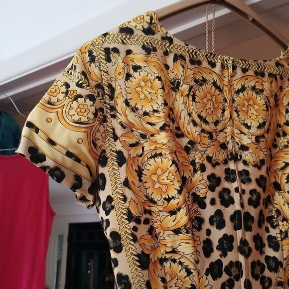 GORGEOUS YELLOW & GOLD & BLACK LEOPARD PRINT DRESS!! NEVER WORN 100% SILK LINING - Picture 7 of 17